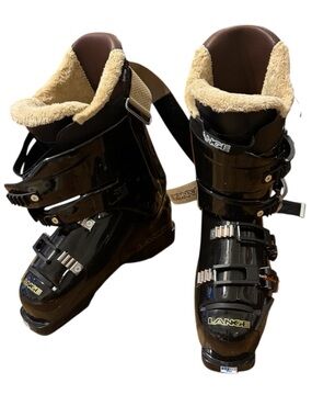 Brand newLange men's  Black Ski Boots with Cream Fleece Collar size 8,5
